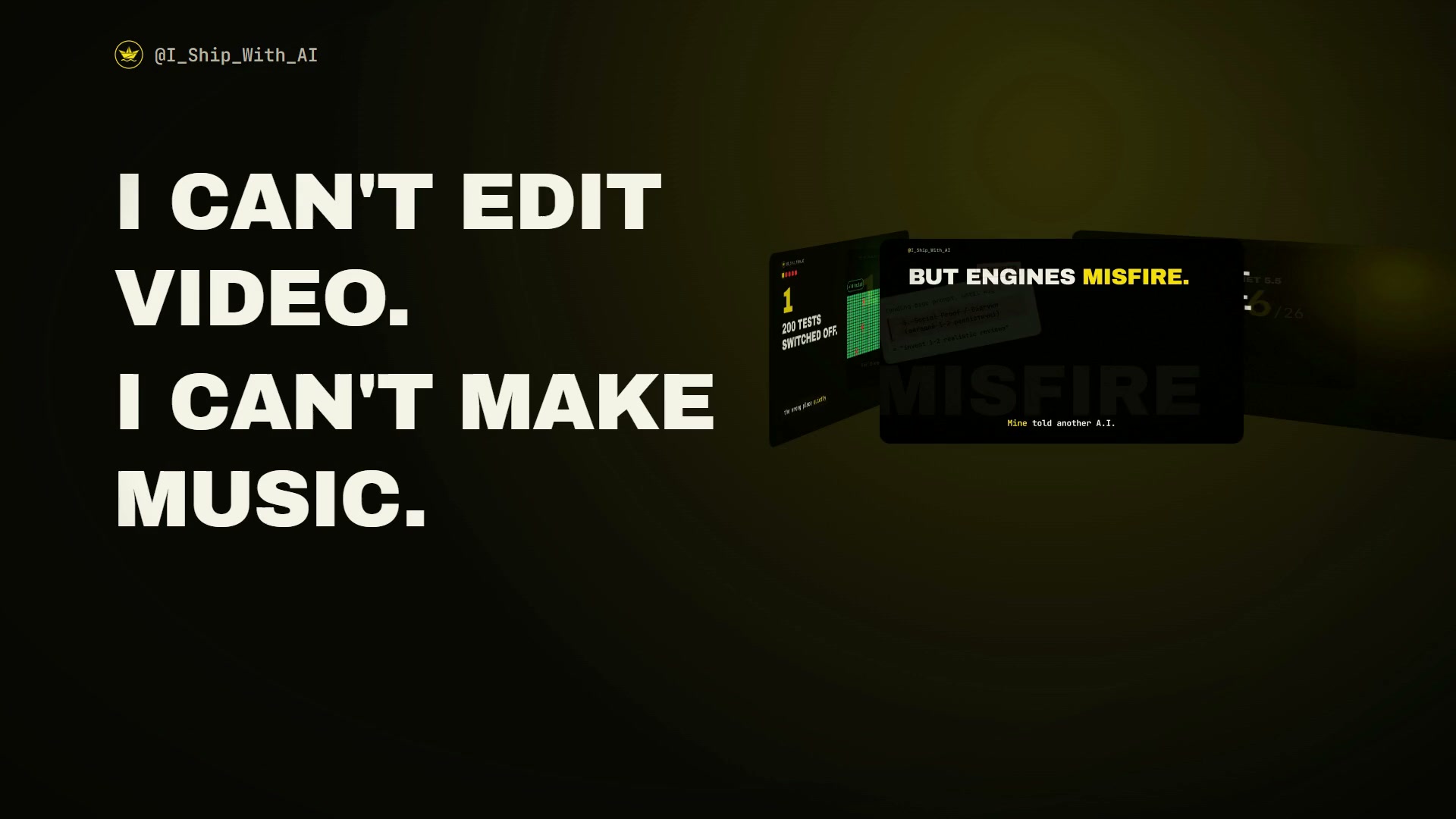 A frame from one of the videos: “I can't edit video. I can't make music.” next to five real videos